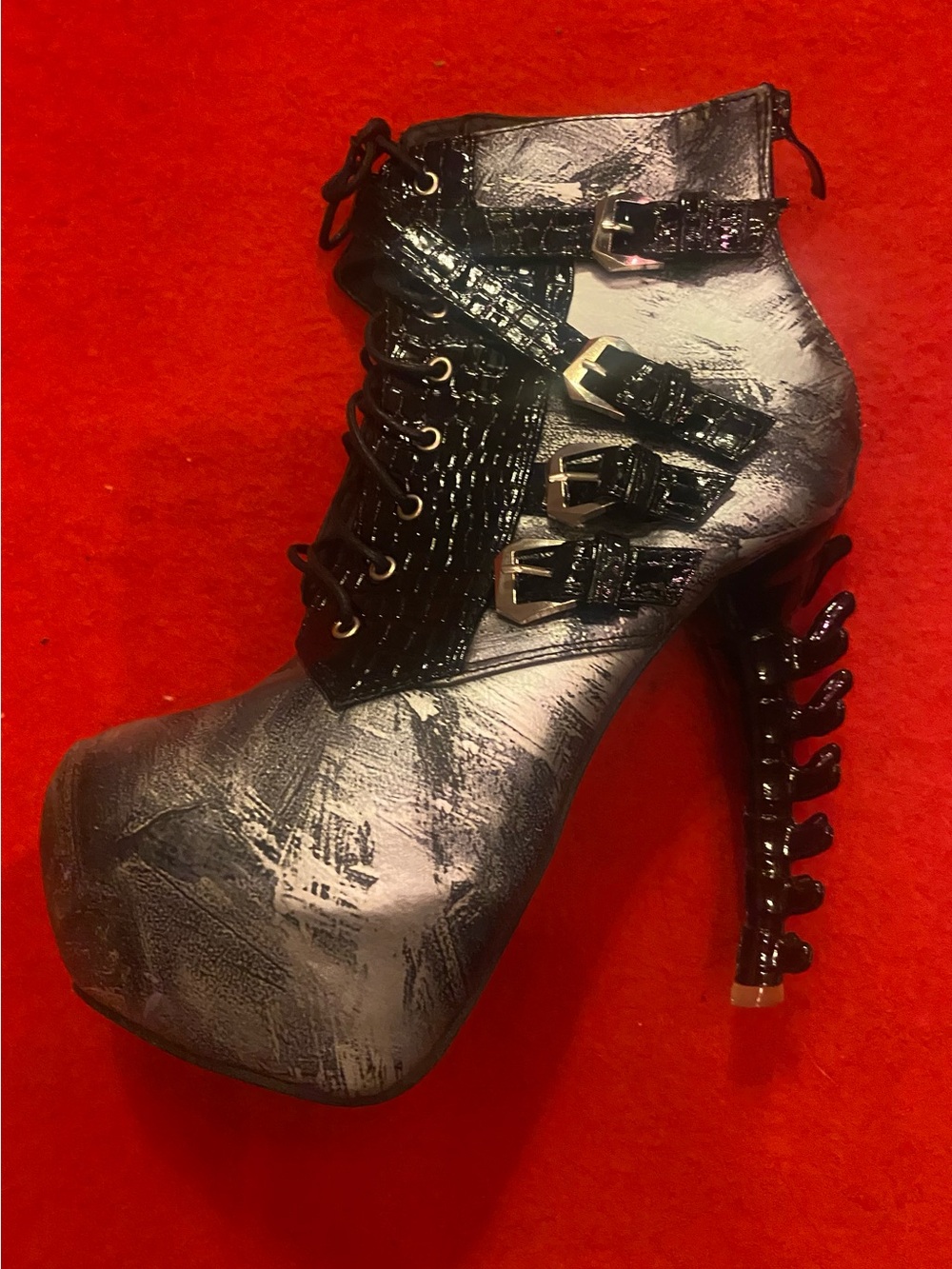Dream Pairs Black and Gray - Spine Heeled Platform Ankle Boot With Buckles